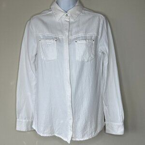 NWOT Maje White 100% Cotton Textured Button Up Long Sleeve Classic Blouse - Sz L